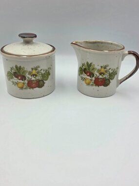 Vintage Inarco Sugar Bowl & Creamer Set Vegetable Pattern Cottage Core